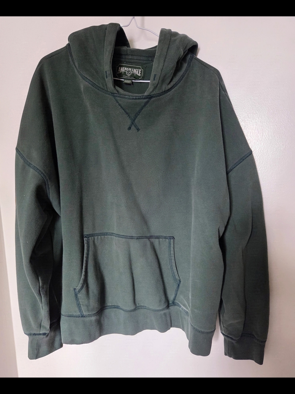 American Eagle Forest Green Oversized Drop Shoulder Pullover Hoodie - Picture 1 of 3